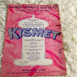 BAUBLES BANGLES and BEADS Vintage Sheet Music KISMET Pink BROADWAY OBC EUC